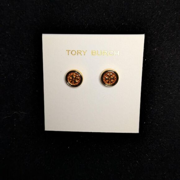 Tory Burch Gold with Orange textured Ceramic Icon Earrings - Picture 2 of 4